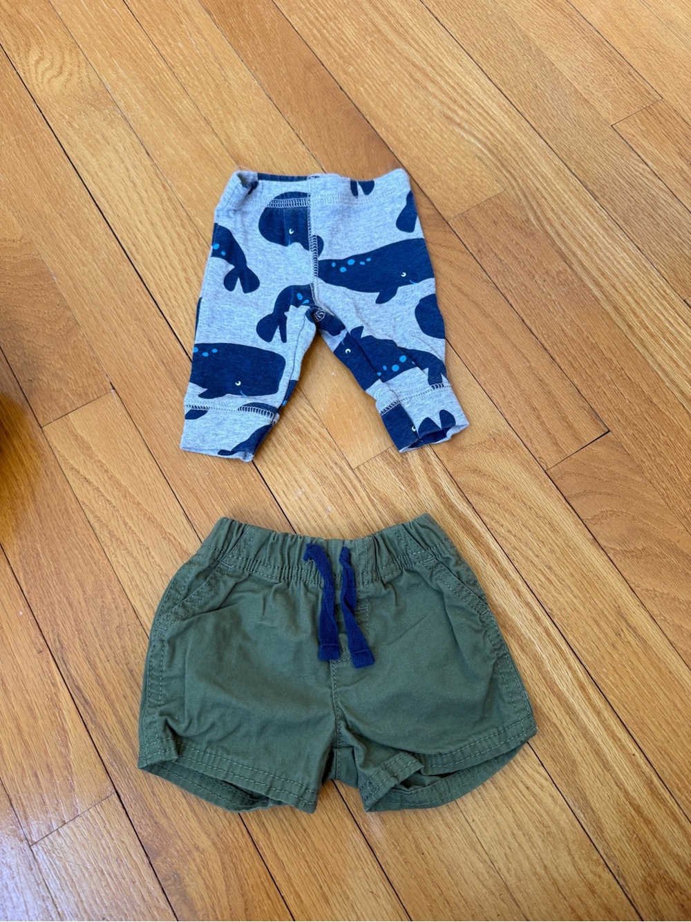Carter's Whale Print Pants and Olive Pull-On Shorts - newborn